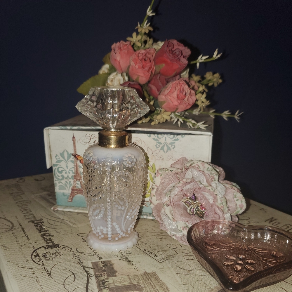 French Opalescent DeVilbiss Glass Hobnail Bottle